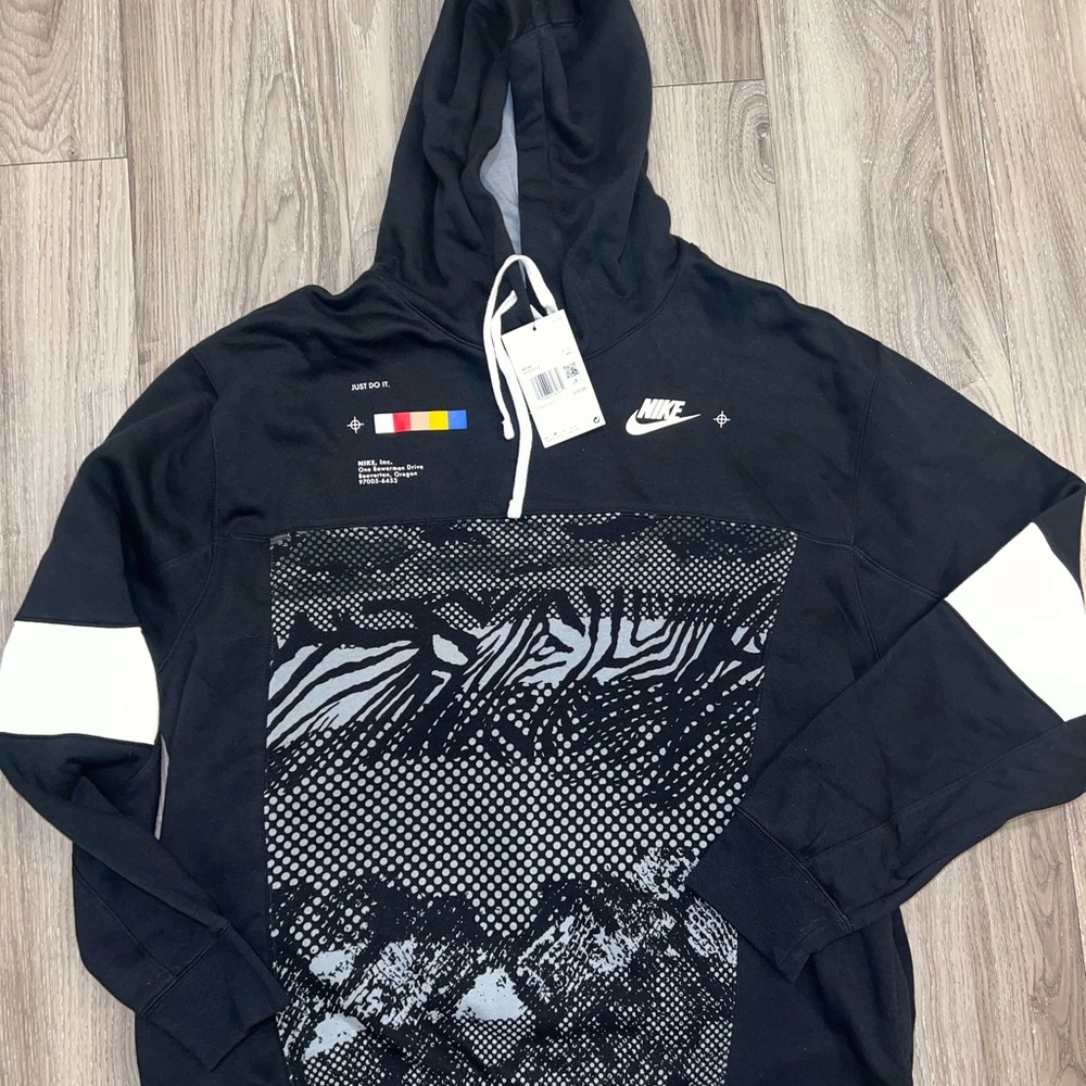 Nike Sportswear Hoodie Sweatshirt Mens XXL Black Graphic Fleece DQ3516 010